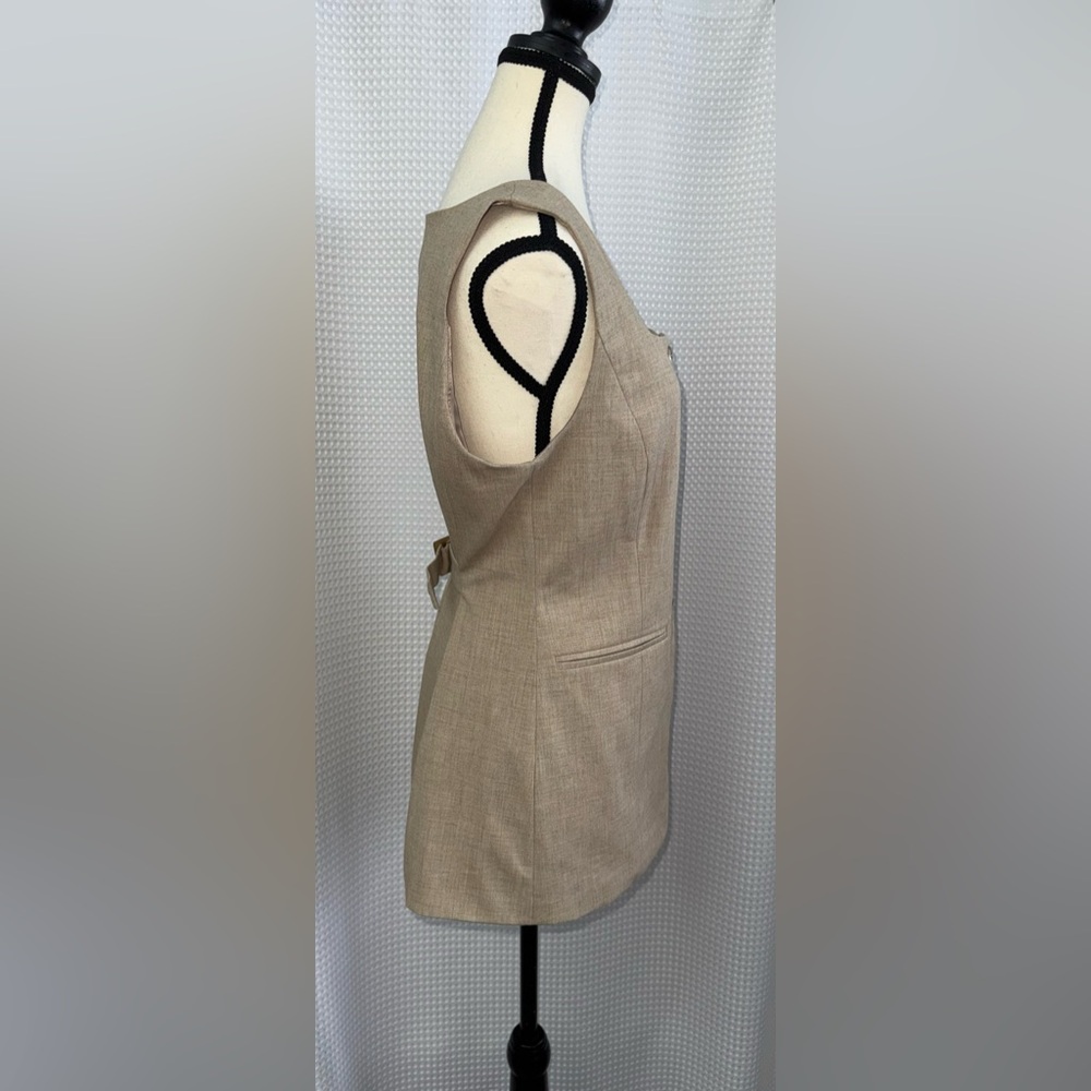 Rachel Zoe Tailored Vest Beige Square Neck Button Front Sleeveless Size 8 - Picture 8 of 12